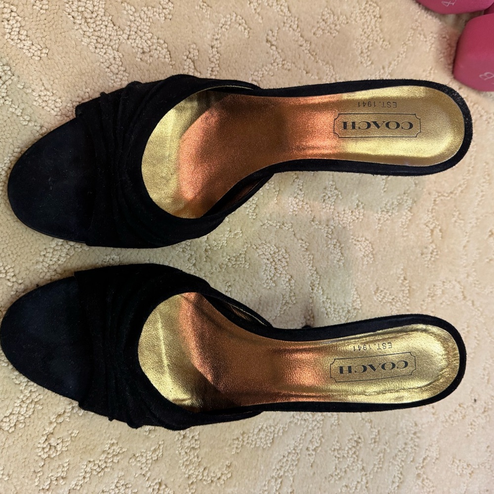 Size 7.5 coach heels suede black around 3 inch heel super cute great conditition